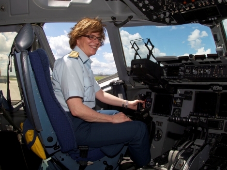 College President Maureen Piercy is Honorary Colonel of 8 Air Communication and Control Squadron (8 ACCS) Trenton. She is shown here in the pilot seat of a Canadian Forces CC177 Globemaster, during an Honorary Colonel Conference.