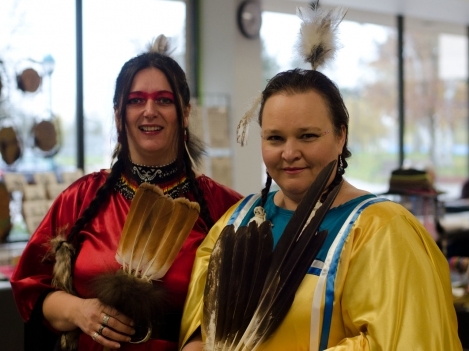 Angel Kelsey and Donna Lynn Mitchell were among the more than 500 visitors who attended the 18th Annual Festival of Native Arts at Loyalist College on November 2, 2013.