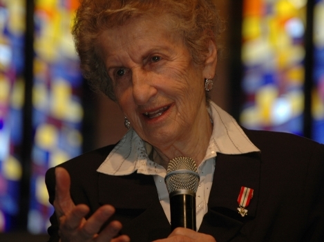 Eva Olsson, an 86-year-old Holocaust survivor, spoke of the horrors she and her family experienced in the concentration camps.